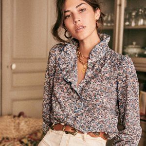 Sézane Chloé Blouse in Blooming Blue NWT